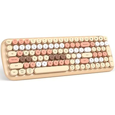 MOFII Wireless Bluetooth Keyboard for Mac, iPad, iPhone, PC, Laptop & Android, Connect up to 3 Devices Simultaneously, Portable 100-Key Typewriter Retro Round Keycaps Keyboard- Milk Tea Colorful - Image 1