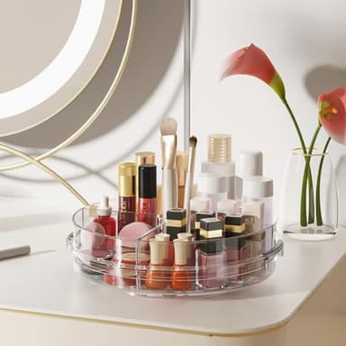 LAMU Lazy Susan Organizer Turntable for Cabinet with 4 Removable Dividers Bins, Rotating Organizer for Medicine Cabinet, Kitchen, Countertop, Pantry, Fridge, Bathroom Counter, 10.6 inch, Clear - Image 7
