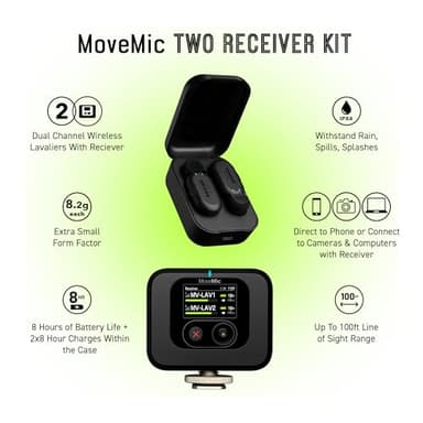 Shure MoveMic Two Kit - Pro Wireless Lavalier Microphones with Camera Receiver for DSLRs, iPhone, Android, Mac & PC, 2 Bluetooth Mini Mics, 24 Hours Charge, IPX4, Portable Clip Lavs (MV-Two-KIT-Z7) - Image 5