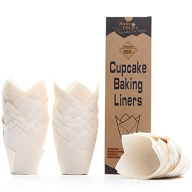 Bake Choice Nordic Paper 200pcs White Tulip Cupcake Liners for Baking Cups EU Parchment paper Tulip Muffin Liners, Cupcake Wrapper for Party, Christmas - Image 1