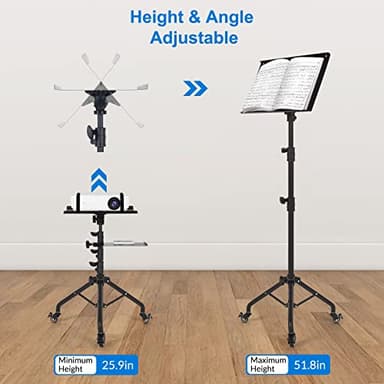 Tossbiss Laptop Tripod on Wheels with 2 Shelves, Portable Projector Floor Stand Adjustable Height 25.9 to 51.8 Inch with Phone Holder - Image 3
