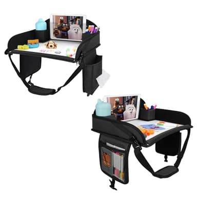 Kids Travel Tray for Toddler Car Seat, Lap Tray for Girl Activities with Dry Erase Board & Cooler Cup Holder, Road Trip Essentials Accessories with No-Drop Large Tablet iPad Holder Stand,2Pc Black - Image 1