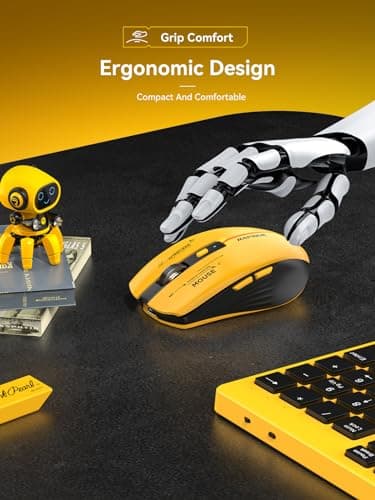 RAPIQUE Bluetooth Wireless Mouse - (BT1/BT2+USB Receiver) Tri-Device Compatibility for PC, Laptop, Computer, MacBook, Tablet (Black and Yellow) - Image 2