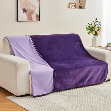 Yaning Waterproof Blanket 60"x80" for Adults, Reversible Waterproof Bed Cover for Dogs Cats Pets, Soft Leakproof Blanket for Bed Couch Sofa Furniture Protector, Dark Purple/Light Purple - Image 7