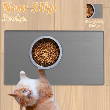 32"x24" Large Silicone Pet Feeding Mat, Waterproof Non-Slip Dog and Cat Bowl Mat for Food & Water, Durable Floor Protector to Prevent Spills, Easy to Clean, Light Gray - Image 7