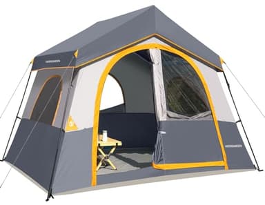 HIKERGARDEN 8 Person Camping Tent - Portable Family Cabin Tent for Camp, Windproof Fabric Camp Tent Outdoor for Hiking, Backpacking, Traveling-12'x9'x80in(H) (Gray) - Image 1