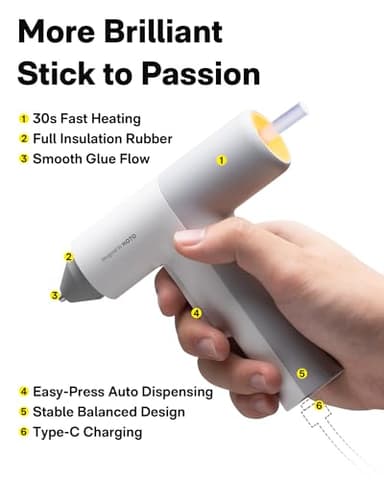 HOTO Easyflow Hot Glue Gun, Cordless Glue Gun with 40 Sticks, 30s Fast Preheating, 3000mAh, One-Hand Auto Dispensing, Anti-Scald & Anti-Drip, Wireless/Wired, Ideal for DIY/Kids Crafts & Home Repairs - Image 3