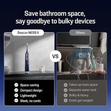 Soocas NEOS II - Electric Toothbrush with Water Flosser, Sonic Electric Toothbrush for Adults, Cordless Water Flosser for Travel, Portable Oral Irrigator, Up to 100% Plaque Removal, Dark Violet - Image 6