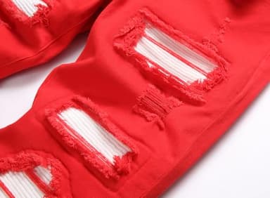 GHYYHG Men's Ripped Patch Elastic Jeans Fashion Slim Fit Regular Denim Pants(40,23831 Red White) - Image 4