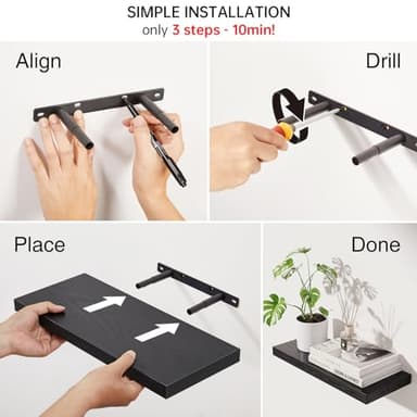 BAYKA Floating Shelves for Wall, Wall Mounted Rustic Wood Shelves for Bathroom, Bedroom, Living Room, Kitchen, Hanging Shelf for Books/Storage/Room Decor with 22lbs Capacity (Black, Set of 3, 15.7in) - Image 9