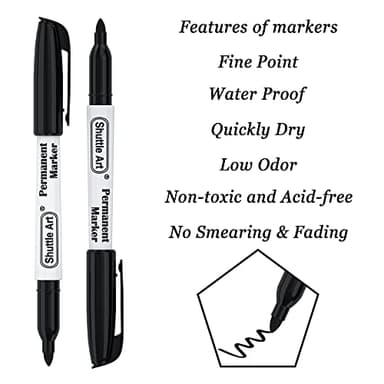 Shuttle Art Permanent Markers, 30 Pack Black Permanent Marker set,Fine Point, Works on Plastic,Wood,Stone,Metal and Glass for Doodling, Marking - Image 3