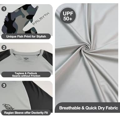 Palmyth Fishing Shirts for Mens, Performance Mens Fishing Shirt Long Sleeve Sun Protection UV UPF 50+ T-Shirts Quick Dry Largemouth Bass Charcoal/Gray 2XL - Image 3