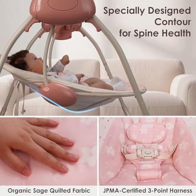 Baby Swings for Infants, Tiny Marvels Portable Swing with Adaptable Speed, Music, Removable-Toy-Bar, Foldable Infant Swing for Indoor and Outdoor Use, 0-9 Months 6-20 lbs(Blush Bloom) - Image 8