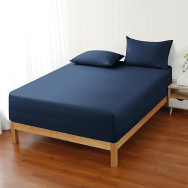 Zaizaihome 600 Thread Count Fitted Sheet King Size, 100% Egyptian Cotton, 3-Piece Set (1 Fitted Sheet, 2 Pillowcases), Sateen Weave, Ultra Soft Breathable,16" Deep Pocket Bed Sheet, Navy Blue - Image 2