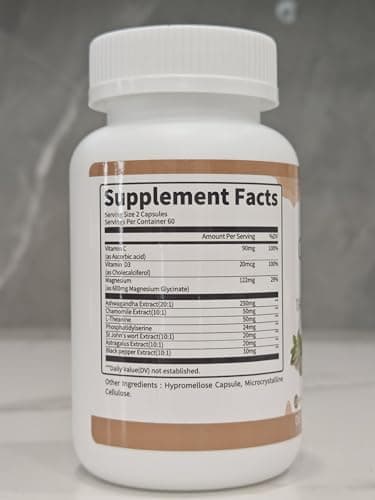 10-in-1 Cortisol Supplements with Magnesium, Ashwagandha, Chamomile, L-Theanine, Phosphatidylserine, St. John's Wort, Astragalus, Vitamin C & D3, for Women Men, 120 Vegan Capsules for 2 Month, Non-GMO - Image 7