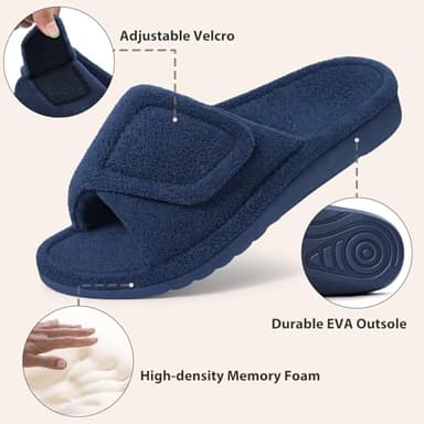Litfun Women's Orthopedic Slippers with Arch Support Adjustable Open Toe House Shoes for Plantar Fasciitis, Navy 42 - Image 4