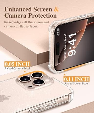 GVIEWIN for iPhone 16 Pro Case, with Screen Protector & Camera Lens Protector [Not Yellowing] Floral Slim Shockproof Protective Clear Flower Women Phone Cover 6.3'' (Twinkle Clear) - Image 7