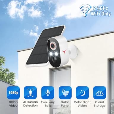 FameVibe 1080p Solar Security Camera Wireless, Smart AI Human Detection, 2-Way Audio, Color Night Vision, Cloud Storage, 2.4G WiFi, Indoor/Outdoor Surveillance Bullet Cam (1 Pack) - Image 2