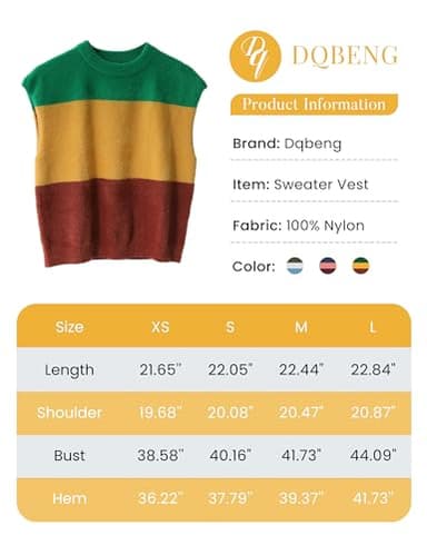 Dqbeng Womens Fuzzy Sweater Vest Sleeveless Casual Crewneck Loose Fit Color Block Pullover Tops (YellowCombo-XS) - Image 5