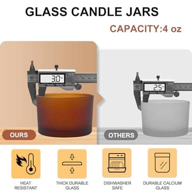 SHOWIN Thick Candle Jars for Making Candles 16 Pcs, 4 OZ Empty Jars with Wood Lids for Candle Making, Sample Container - Dishwasher Safe, Frosted Brown - Image 2