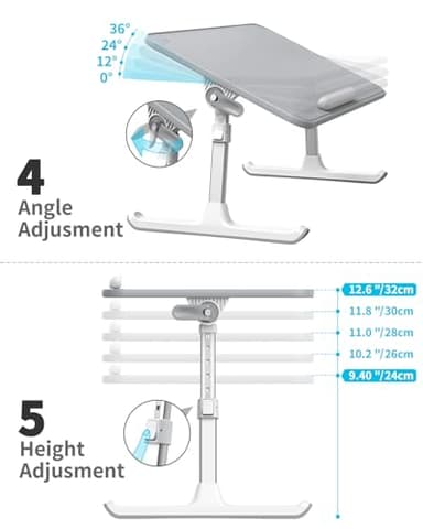 SAIJI Leather Lap Desk Laptop Bed Tray Table, Adjustable Laptop Stand for Bed, Portable Lightweight Standing Desk for Writing Eating Reading Couch Sofa Floor for Adults Kids (20.5"*11.8",Gray) - Image 4