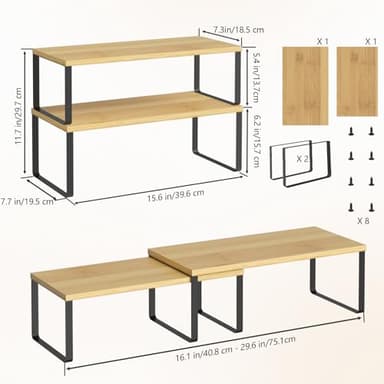 NEX Cabinet Shelf Organizer Set of 2, Kitchen Counter Shelves Spice Rack, Stackable, Expandable, Kitchen Pantry Cupboard Storage Organization, Black and Natural - Image 3