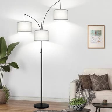 Dimmable Floor Lamp, 3 Lights Arc Floor Lamps for Living Room, Modern Tall Standing Tree Lamp with Gray Linen Shade & Heavy Base, Large Floor Lamp for Bedroom Office, 3x1000 LM LED Bulbs Included - Image 7
