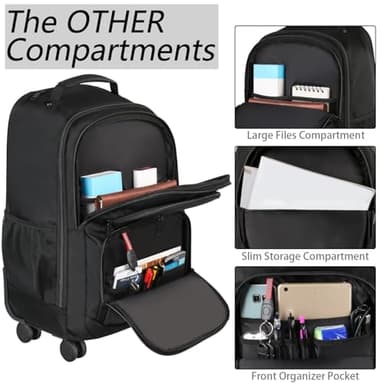 MATEIN Rolling Backpack with 4 Wheels, 17 inch Roller Travel Laptop Backpack for Women Men, Large Water Resistant Business Wheeled Bag, Airline Approved Carry on Luggage Suitcase Bag, Black - Image 4