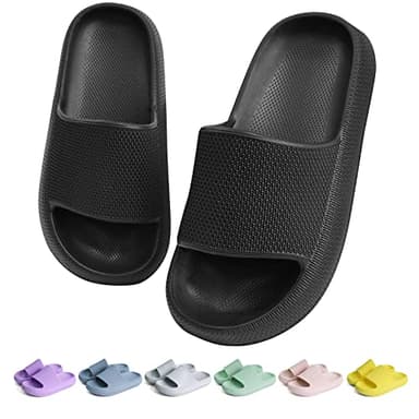 KOUECI Kids Cloud Slides Boys Girls Shower Slippers Slip on Slide Sandals Non-slip Summer Beach Pool Shoes(Black,6 Big Kids) - Image 1