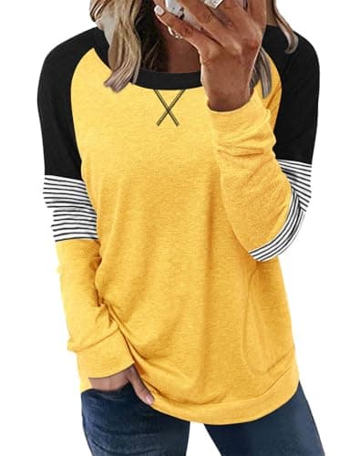 onlypuff Long Sleeve Tops for Women Yellow Pocket Shirts Cute Casual Fall Tunic Tops 2025 Sweatshirt M - Image 1
