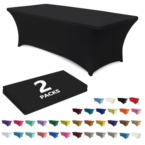 ABCCANOPY 2 Pack 6 FT Black Spandex Table Cover Stretch Fitted Wrinkle Resistant Tablecloth Reuse for Rectangular Folding Table Patry Event Wedding Banquet Protector - Image 1