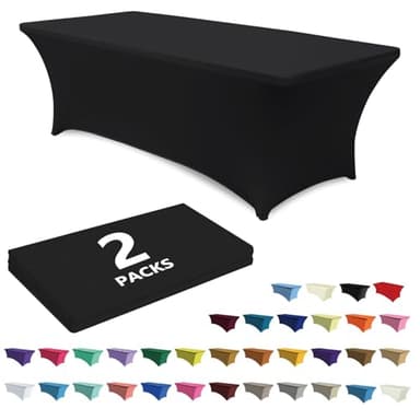 ABCCANOPY 2 Pack 6 FT Black Spandex Table Cover Stretch Fitted Wrinkle Resistant Tablecloth Reuse for Rectangular Folding Table Patry Event Wedding Banquet Protector - Image 1