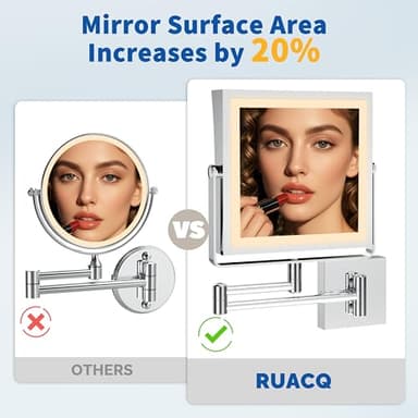 Ruacq Rechargeable Wall Mounted Makeup Mirror with Lights, Double Sided 1X/10X Magnifying Vanity Mirror with 3 Color Lighting, Touch Screen Dimmable, 360° Rotation Extension Foldable Arm(Chrome) - Image 4