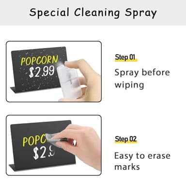 PigPotParty 12 Pcs Food Labels for Party Buffet w/Cleaning Spray, 4"x3" Mini Chalkboard Signs for Food Display, Table Place Cards - Name Tags- Small Chalk Board Signs, w/ 2 Markers - Image 4