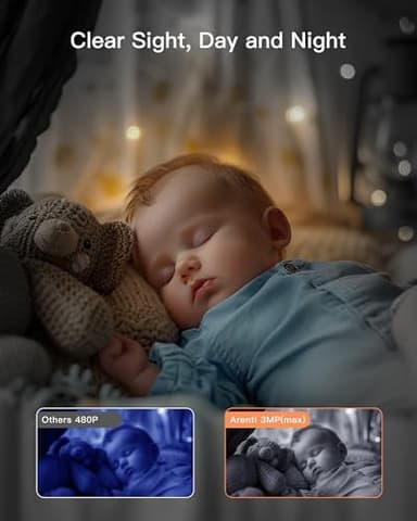 ARENTI Baby Monitor with 2 Cameras, 2K/3MP WiFi 6 Camera and Audio, 5-inch Wireless Screen, Smartphone App, Super Night Vision, Crying Detection, Auto Tracking, Temp&Humidity Sensor (D3 Set) - Image 4