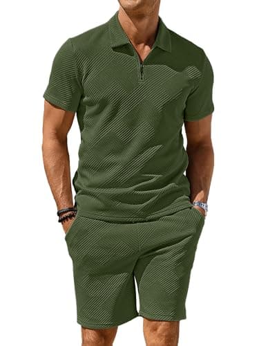 PLEPAN Two Piece Summer Sets for Men Golf Tracksuit 2 Piece Outfits Casual Polo Shirts and Shorts workout sets Army Green XL - Image 2