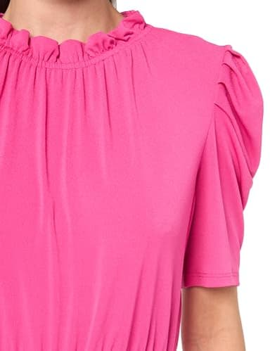 Adrianna Papell Diffusion Women's Solid Knit Ruffle Neck Pleated Sleeve Midi Dress, Azalea Pink, XL - Image 2