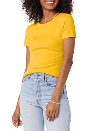 Amazon Essentials Women's Slim-Fit Short-Sleeve Crewneck T-Shirt, Pack of 2, White/Gold, XX-Large - Image 2