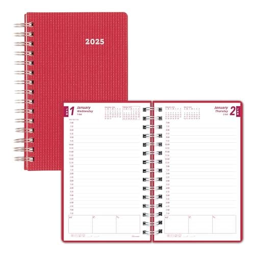 Brownline® 2025 DuraFlex Daily/Monthly Planner, Appointment Book, 12 Months, January to December, Twin-Wire Binding, 8" x 5", Raspberry (CB634V.RAS-25) - Image 1
