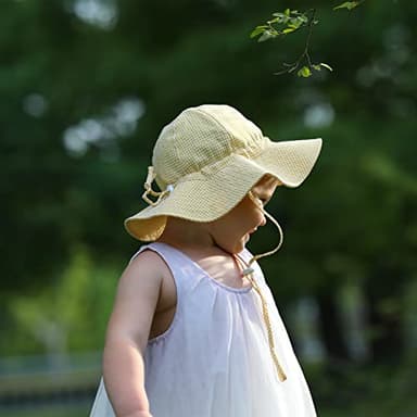 DASMINI Baby & Toddler Wide Brim Sun Hats UPF 50+ Sun Protection Bucket Cap Cute Adjustable Hat(White+Yellow,0-6M) - Image 5