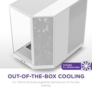 NZXT H6 Flow | CC-H61FW-01 | Compact Dual-Chamber Mid-Tower Airflow Case | Panoramic Glass Panels | High-Performance Airflow Panels | Includes 3 x 120mm Fans | Cable Management | White - Image 5