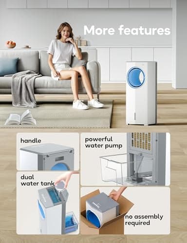 AEROZY BUMAI Windowless Portable Air Conditioner, 26.2" Small Evaporative Air Cooler for Room No Window, 3-Speed Settings, 4 Modes, 7H Timer, Remote Control, 4 Ice Packs, Quiet AC Unit for Bedroom - Image 8