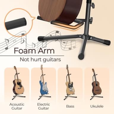 GLEAM Guitar Stand - Adjustable Fit Electric, Classical Guitars and Bass, Load Capacity 20LB, Accessories, Folding Type Black (CG-4) - Image 2