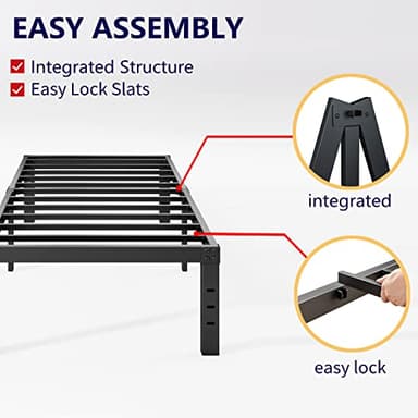 Neslime 14 Inch Twin Bed Frame No Box Spring Needed, Metal Platform Twin Size Bed Frame, Heavy Duty, Easy Assembly and Noise Free, Black - Image 4