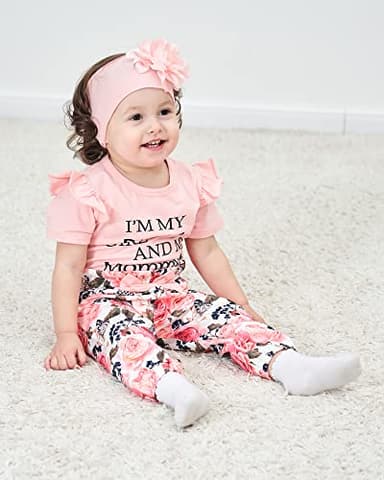 SUNNY PIGGY Newborn Baby Girl Clothes Ruffle Short Sleeve Romper Clothes Baby Girls’ Clothing Floral Cotton Pant Sets 0-3 Months Girl Outfits Pink - Image 3