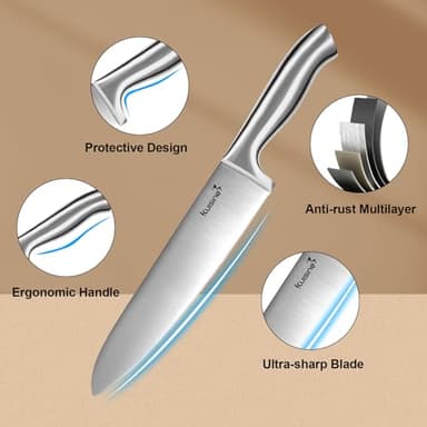 Kuisine Premium Sharp Knife Set,High Carbon Stainless Steel Sharper Blade Ergonomic Non-slip Handle,Kitchen Block Knife Set Chef Knife Block Set with Built-in Sharpener(Acacia, 15PCS) - Image 4