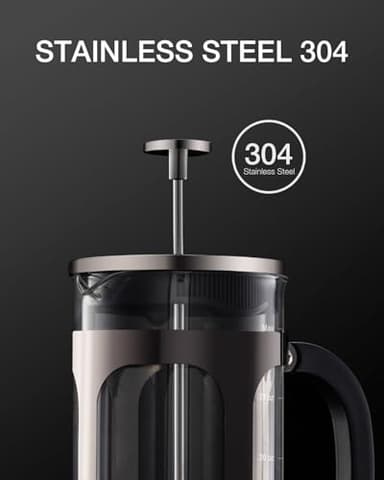BAYKA French Press Coffee Maker, Large 304 Stainless Steel Coffee Press, Cold Brew Heat Resistant Thickened Borosilicate Coffee Pot for Camping Travel Gifts, 34 Ounce, Dark Pewter - Image 7
