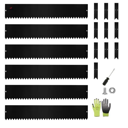 A ANLEOLIFE 6 Pack 40" LX 8" H Galvanized Steel Garden Landscape Edging, Bendable Hammer-in Metal Lawn Border with Gloves and 10 Stakes (20FT Total) (8 inch Tall, Black) - Image 1