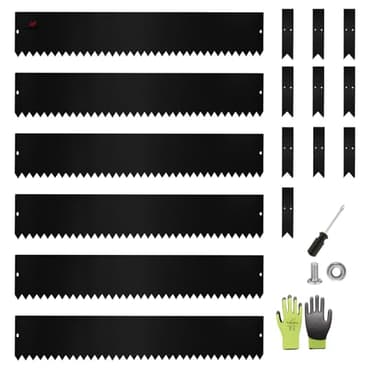 A ANLEOLIFE 6 Pack 40" LX 8" H Galvanized Steel Garden Landscape Edging, Bendable Hammer-in Metal Lawn Border with Gloves and 10 Stakes (20FT Total) (8 inch Tall, Black) - Image 1