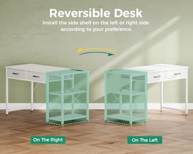 Coleshome Small Computer Desk with Drawers, 40 Inch Reversible Home Office Desk with Power Outlet, Study Laptop Vanity Table with Storage Shelves for Bedroom Small Space, White - Image 7